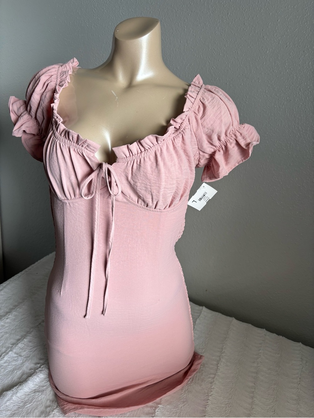 Blush Pink Ruffle Smocked Mini dress Y2K Cottagecore Coquette New